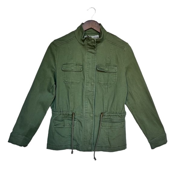 Cherokee Army Green Military Jacket Fitted Utility Size Medium Cotton Stretch - Picture 1 of 12